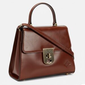 Patricia Nash Chauny Satchel Cognac Leather Crossbody Top Handle Bag